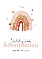 Einladungskarte Kommunion Regenbogen rosa