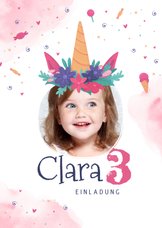 Einladungskarte Mädchen Geburtstag Einhorn mit Foto