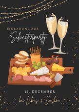 Einladungskarte Silvesterparty Sekt & Häppchen