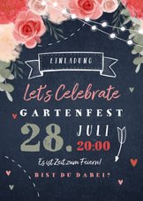 Einladungskarte zum Gartenfest Blumen und Herzen