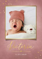 Elegante Geburtskarte altrosa, Foliendruck & Foto