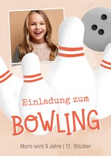 Foto-Einladungskarte Bowling 9. Kindergeburtstag