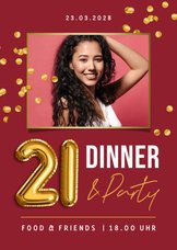 Foto-Einladungskarte rot Twentyone Dinner