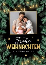 Foto-Grußkarte zu Weihnachten mit Tannenzweigen