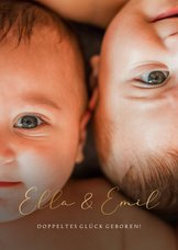 Fotokarte Geburt Zwillinge elegant in Goldlook