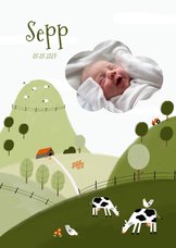 Geburtskarte Bauernhof Tiere grün