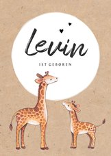 Geburtskarte Giraffen-Geschwister braun Foto innen