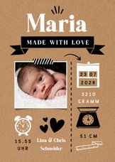 Geburtskarte Kraftlook mit kleinen Designelementen & Foto