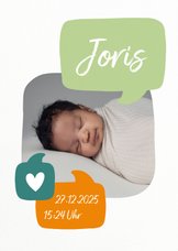 Geburtskarte mit Foto und Sprechblasen