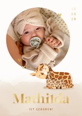 Geburtskarte mit Giraffen, Foto und Foliendruck