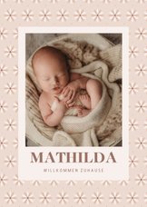 Geburtskarte zur Adoption beige Sternblumen & Fotos