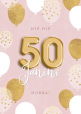 Geburtstagskarte 50. Geburtstag rosa & gold