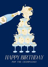 Geburtstagskarte Champagner-Turm 'happy birthday'