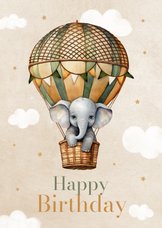 Geburtstagskarte Elefant im Heißluftballon