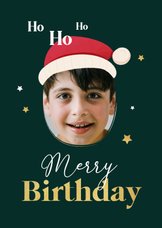 Geburtstagskarte Foto Weihnachtsmütze 'Merry Birthday'
