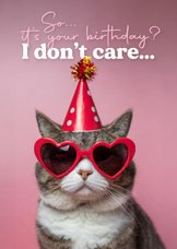 Geburtstagskarte Katze 'I don't care'