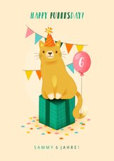 Geburtstagskarte Katze mit Luftballon