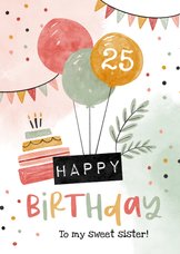 Geburtstagskarte Luftballons und Torte