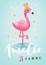Geburtstagskarte rosa Flamingo mit Krone