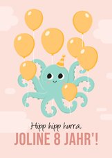 Geburtstagskarte Tintenfisch 8 Luftballons