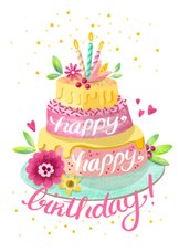 Geburtstagskarte Torte 'Happy happy birthday'
