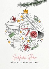 Geschäftliche Weihnachtskarte mit 'Gärtnerei' Icons 