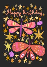 Glückwunsch-Geburtstagskarte Schmetterlinge und Sterne
