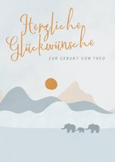 Glückwunschkarte Geburt Landschaft mit Elefanten