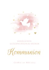 Glückwunschkarte Kommunion Taube rosa Aquarell