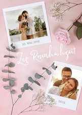 Glückwunschkarte Rosenhochzeit Rose & Fotocollage