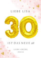  Glückwunschkarte zum 30. Geburtstag rosa mit Zahlenballon