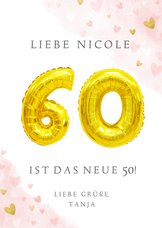 Glückwunschkarte zum 60. Geburtstag rosa mit Zahlenballon