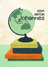 Glückwunschkarte zum Abitur Globus und Bücher