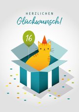Glückwunschkarte zum Geburtstag Katze im Karton