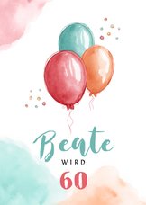 Glückwunschkarte zum Geburtstag mit bunten Luftballons
