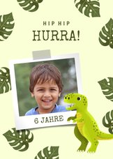 Glückwunschkarte zum Geburtstag mit Dinosaurier und Foto