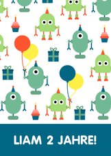 Glückwunschkarte zum Geburtstag mit Roboter & Ballons