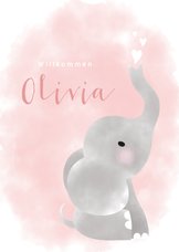 Glückwunschkarte zur Geburt Mädchen mit Elefant
