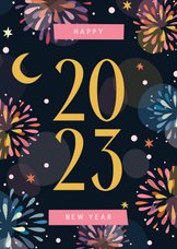 Grußkarte neues Jahr buntes Feuerwerk & Jahreszahl