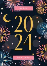 Grußkarte neues Jahr buntes Feuerwerk & Jahreszahl