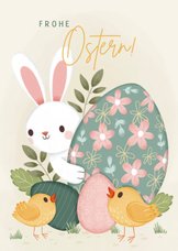 Grußkarte Ostern Hase, Eier & Küken