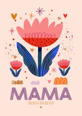 Hippe Muttertagskarte mit Blumen, Sternen und Herzen