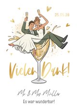 Hochzeits-Dankeskarte lustiges Brautpaar in Glas