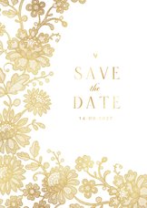 Hochzeits-Save-the-Date-Karte Spitze & Goldakzente