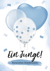 Karte Glückwunsch Geburt Junge Luftballons