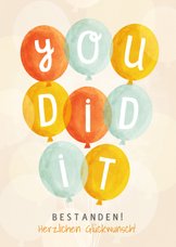 Karte Glückwunsch 'You Did It' mit Luftballons