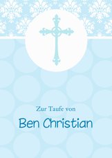 Karte Gratulation Taufe Kreuz klassisch hellblau