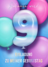 Kindergeburtstagseinladung Luftballon 9. Geburtstag