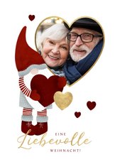 Liebevolle Weihnachtskarte Weihnachtsmann und Herzen
