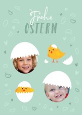 Lustige Osterkarte Fotos in Eierschale